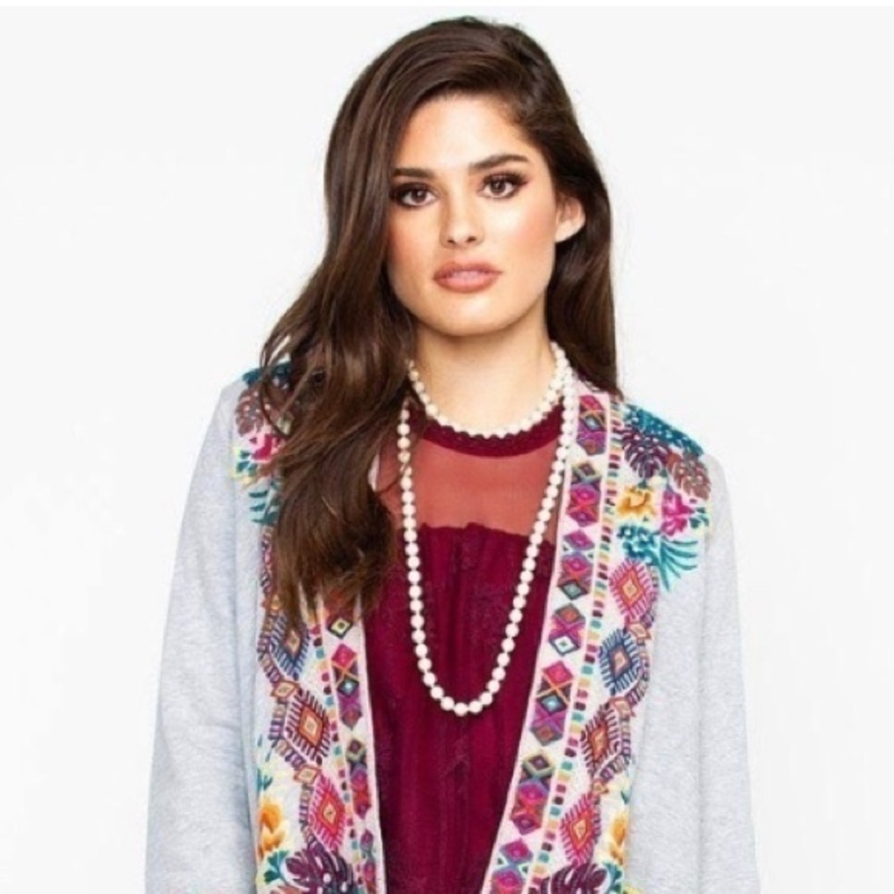 Johnny Was Quinn Embroidered White Cotton Draped Kimono Cardigan Women’s XS